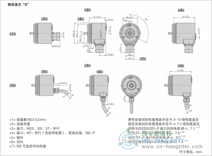 AC58-CANopen光電絕對(duì)值型編碼器外形及安裝尺寸(同步法蘭S) 德國(guó)hengstler(亨士樂(lè))編碼器