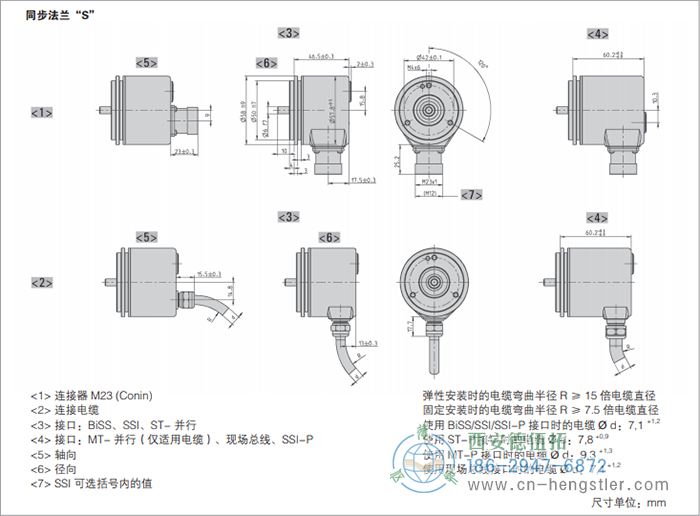 AC58-CC-Link光電絕對(duì)值型編碼器外形及安裝尺寸(同步法蘭S) 德國(guó)hengstler(亨士樂)編碼器