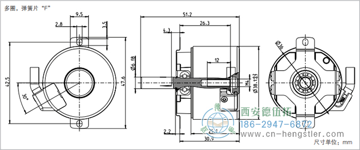 AD34電機(jī)反饋系統(tǒng)光電絕對值編碼器外形及安裝尺寸(多圈，彈簧片F(xiàn)) 德國hengstler(亨士樂)編碼器