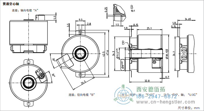 AD36電機(jī)反饋光電絕對(duì)值編碼器外形及安裝尺寸(貫通空心軸) 德國(guó)hengstler(亨士樂(lè))編碼器