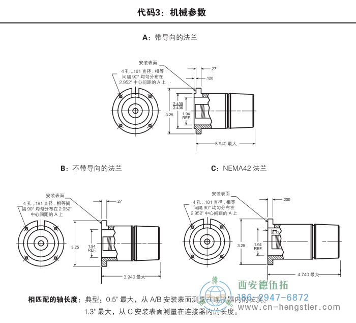 HA26標(biāo)準(zhǔn)光電增量編碼器外形及安裝尺寸(代碼3：機(jī)械參數(shù)) 美國(guó)Dynapar(丹納帕)編碼器