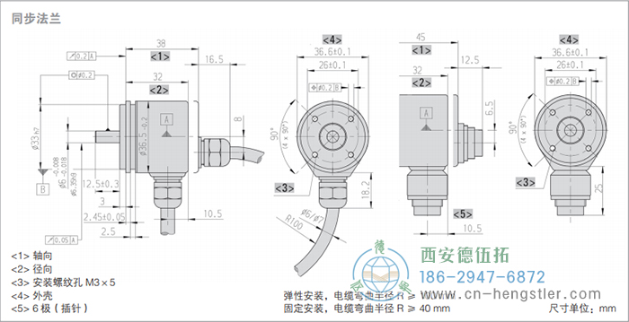 RI36-O標準實心軸光電增量編碼器外形及安裝尺寸(同步法蘭) 德國hengstler(亨士樂)編碼器